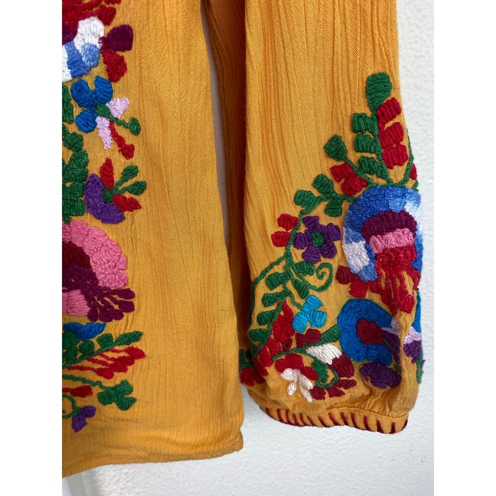 Sundance Women's Size S Orange Colorful Floral Embroidered Pleated Tunic Top‎ * - Picture 2 of 6